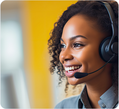Woman with headset smiling